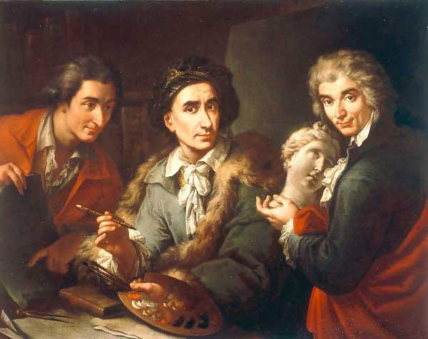Maggiotto, Domenico Selfportrait with his two students Antonio Florian and Giuseppe Pedrini Sweden oil painting art